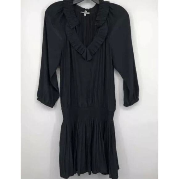 Joie Women's Black Drop Waist Dress Size S 3/4 Sleeve Frill Collar Flapper - Picture 1 of 6